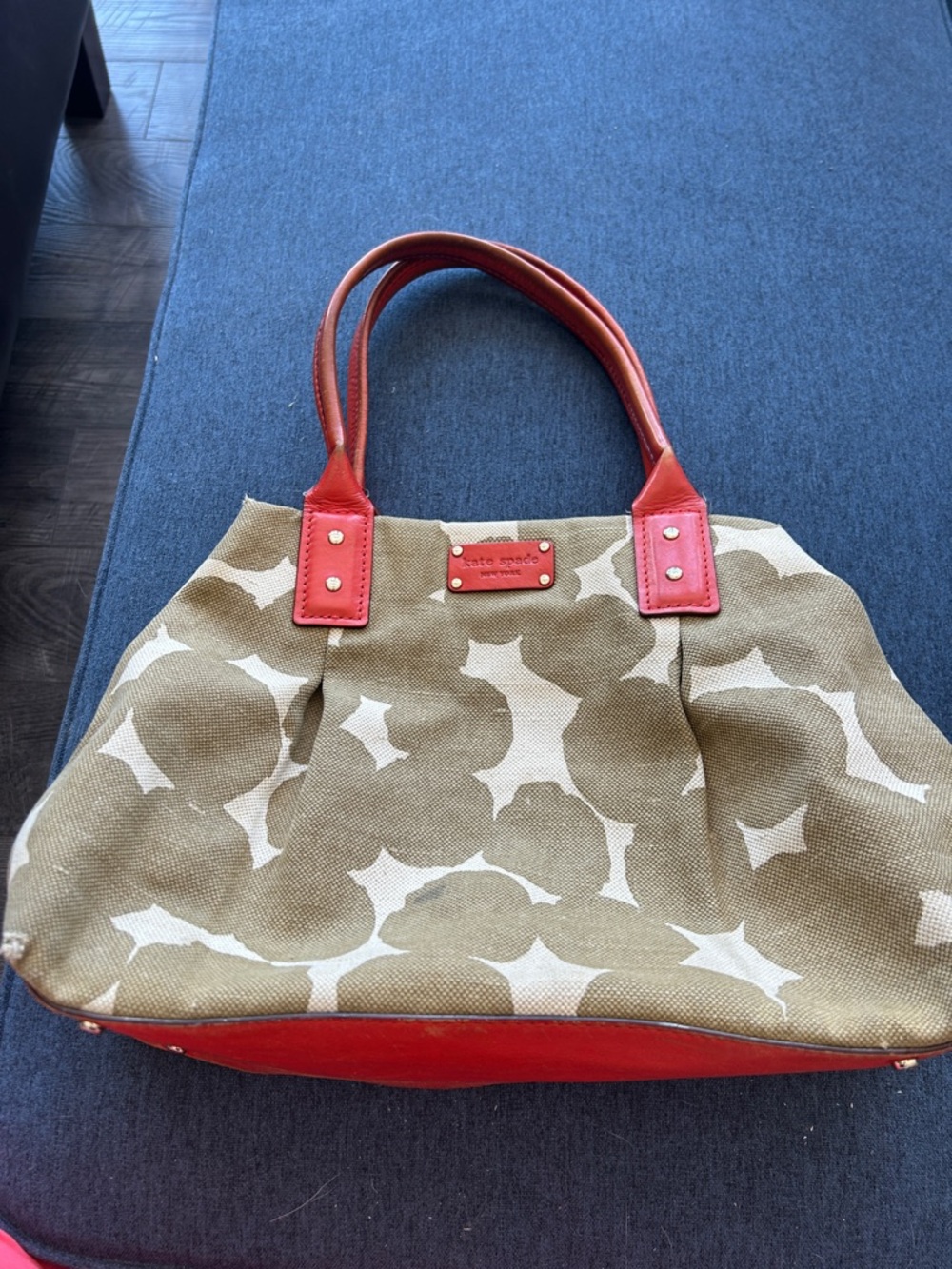 kate spade Tote in Tan Canvas with Red Leather Trim